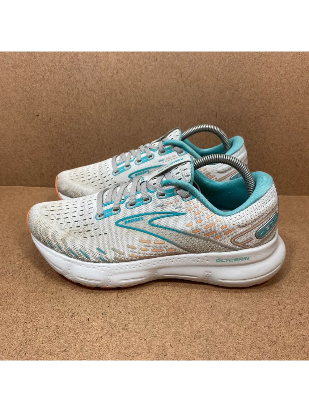 Brooks Glycerin 20 Womens Running Shoes White/Turquoise Size 10 Cushion Comfort